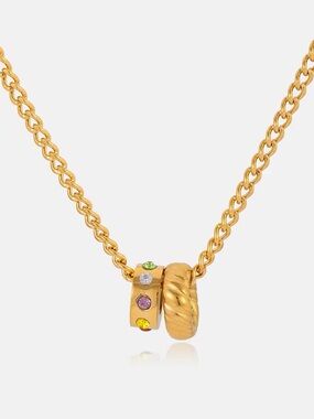 18K Gold Plated Double Ring Pendant Necklace